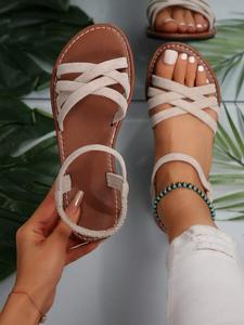 Women's Fashionable Criss Cross Strap Design Sandals, Casual Open Toe Flat Sandals for Beach, Non-slip Sandals for Daily Wear, Crisscross Strap Sandals