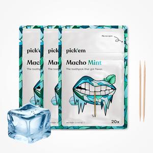 3-PACK MACHO MINT Toothpicks - 3 x 20 Flavored Toothpicks for only £10.99 - pick'em -  Finest Quality Birch Wood