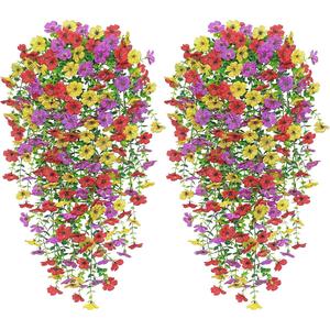 Artificial Hanging Flowers, 4 Counts/set UV Resistant Faux Silk Orchid, Outdoor Fake Flowers for Garden, Porch, Window, Home Decor, Flower Design, Garden Decorations, Flower Arrangement, Decorative Fake Flower, Artificial Plants