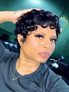 Short Pixie Wigs for African Women Short Black Curly Pixie Wig Synthetic Short Hair Wigs for African Women Natural Wavy Black Pixie Cut Wig (Natural Black)
