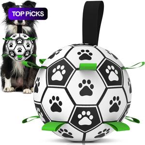 Paw Pattern Football Pet Toy Summer Gift, 1 Piece Indoor & Outdoor Pet Play Supply with Nylon Strap & Hand Pump, Creative Pet Interactive Toy, Dog Chewing Ball Toy for Teeth Cleaning,Football Training Accessory, Pet Supplies