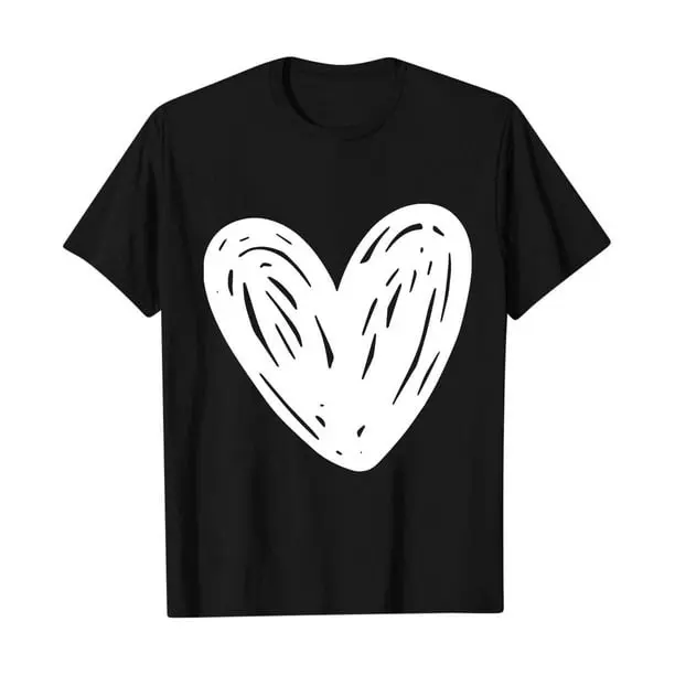 T Shirts for Women Heart Printed Crewneck Loose T-Shirts Casual Short Sleeve Womens Graphic Tees