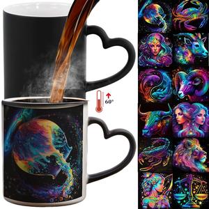 1pc Twelve Zodiac Signs Magic Color-Changing Mug with Heart-Shaped Handle & 12 Constellation Design - Temperature-Sensitive, Coffee Mug, Ceramic