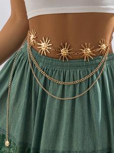 Elegant Texture Metal Sun Design Adjustable Waist Chain Belly Chain, Fashionable Layered Statement Waist Belt for Party, Daily Decor, Maximalist Jewelry, Chic Body Jewelry, Elegant Trendy Chain Belts