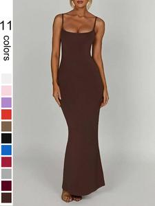 Women's Plain Backless Cami Dress, Solid Color Sleeveless Slim Long Dress, Sundress Maxi Dress, Ladies Clothes for Summer Holiday