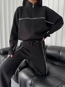 Women's Sports Sweatshirt Long Pants Set, Casual Sportswear for Women, Comfortable & Stylish for Daily Wear, Sweatsuit with Pockets