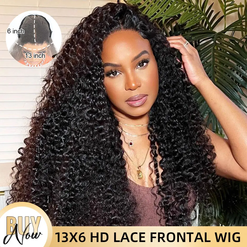 MOREFACE BEAUTY 13x6 HD Lace Front Wigs Human Hair Deep Wave Human Hair Wig 30 inch Brazilian Curly Wave Transparent Lace Frontal Wigs for Women 180% Density Pre Plucked with Baby Hair Natural Color