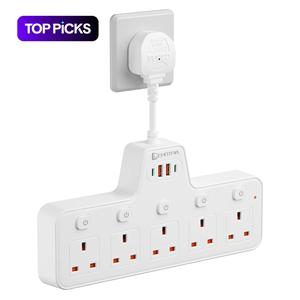 Uk Wall Mounted Power Socket 5 Ac Outlets 2 USB Ports 2 Type-C Short Cable with Fuse for Living Room Kitchen Bedroom Use