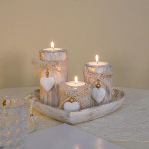 Heart-shaped wooden candle and candlestick set, Valentine's Day gift, home atmosphere, desktop decorative item, Candle Holder Set