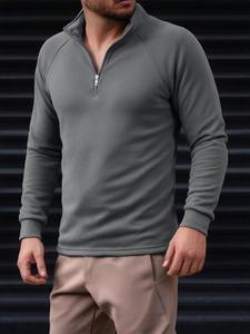 Men's Solid Half Zip Sweatshirt, Casual Long Sleeve Pullover for Spring & Fall, Fashion Men's Top for Daily Wear