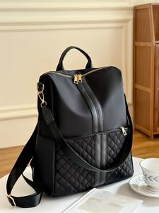 Simple Plain Quilted Nylon Backpack, Casual Large Capacity Shoulder Bag for Women, Multi-functional Zipper Backpack, Multifunctional Backpack