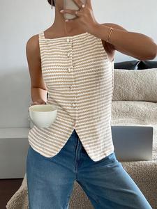 Women's Striped Print Button Front Tank Top, Basic Casual Fitted Minimalist Elegant Sleeveless Cami Top for Spring & Fall, Ladies Clothes for Daily Wear, Womenswear, Casual Fashion Sleeveless Tanktop, Minimalist Elegant Sleeveless Top