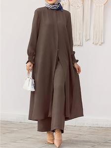 Arabian Style Modest Two-Piece Set for Muslim Women, Long Sleeve Shirt & Pants, Plus Size, Perfect for Spring & Fall Seasons