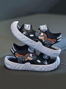 Boys' New Summer Soft-Soled Velcro Sandals, Kids' Outdoor Casual Sport Sandals, Cartoon Style PVC Beach Sandals, Strap Sandals