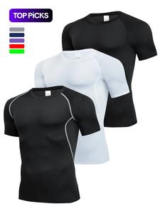 Men's Contrast Binding Round Neck Compression Sports Tee, Quick Drying Breathable Crew Neck Short Sleeve T-shirt for Running Gym Workout, Gym Wear, Compression Shirts, Casual Men's Dry Fit Sporty Top for All Seasons