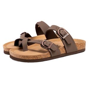 FITORY Women's Comfortable Arch Support Sandals,Adjustable Buckle Straps Breathable Casual Flat Slides,Cork Footbed Open Toe Summer Beach Sandals