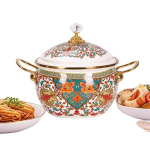 Vintage Style Enamel Stockpot with Lid, Classic Durable Stockpot for Stewing, Kitchen Cookware for Home Use, Mother's Day Gift Idea