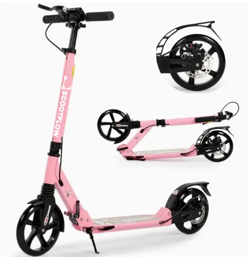 SCOOTFLOWChildren's scooter, foldable, suitable for children aged 7-14, adjustable height, with brakes, large wheels, pink