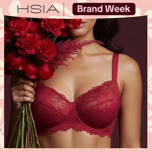 HSlA Sunflower Floral Lace Unlined Sexy Plus Size Underwire Full Coverage Bra