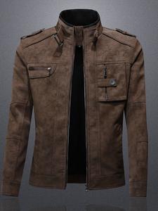 Men's PU Leather Jacket, Faux Leather Lapel Slim Fit Outdoor Windproof Coat, Stylish Casual Outerwear for Fall & Winter