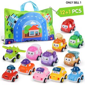 Cartoon Engineering Toy Car Set, 6/12 Pieces Inertia Power Cars, With Two-in-One Map Bag, Portable Storage, Educational Travel Toys, Birthday Gift for Boys Girls