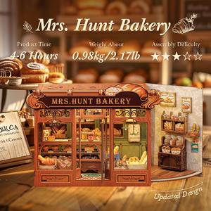 CUTEBEE MRS.HUNT BAKERY DIY Miniature Dollhouse Wooden Kit with Dust Cover Birthday & Christmas Gift Creative Home Decor