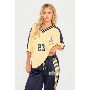 Kaiia Oversized Football Shirt Yellow & Navy