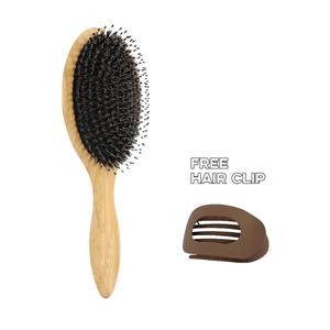 Hair Brush Boar Bristle Hairbrush with Gift Hair Clip – Ideal for Thick, Curly, Thin, Long, Short, Wet, or Dry Hair Paddle Brush for Men, Women & Kids