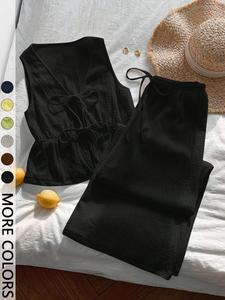 Women's Sleeveless Top & Wide Leg Pants Set, Casual Loose Fit Design, Perfect for Daily Wear & Commuting Comfort