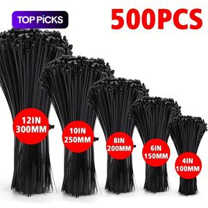 Self-locking Cable Ties Tool, Durable Nylon Zip Ties in Various Sizes, Cable Management Ties for Wire, Home, Office, Garden, and Workshop, Wire, Dark, Black