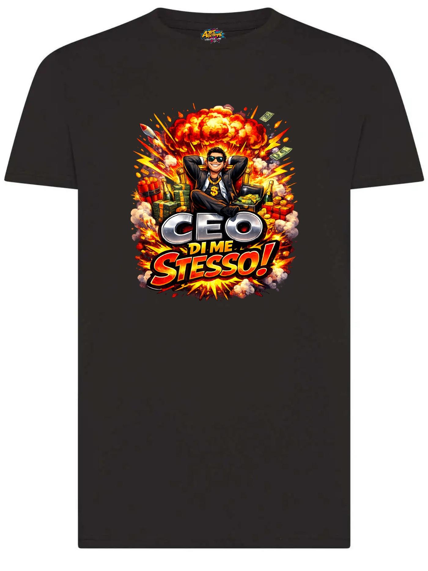 T-shirt Uomo Divertente CEO di Me Stesso - Grafica Ironica Explosion Streetwear Nera