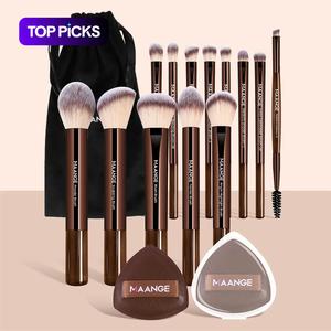 MAANGE Makeup Brush Set with Storage Bag, 13pcs Makeup Brushes & 2 Counts Powder Puff & 1 Count Bag, Professional Makeup Tools for Women, Christmas Gift