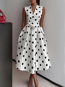 Polka Dot Dress 2026 Summer Vintage New Style, Women's Polka Dot Midi Dress, Sleeveless V Neck Wrap Bodycon a Line Dress Flowy