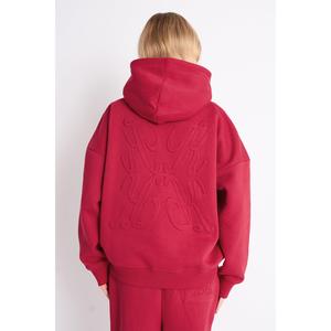 Kaiia Logo Embossed Oversized Hoodie Berry Red