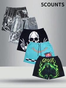 Men's Skull & Graphic Print Shorts, Casual Comfy Breathable Shorts for Summer, Men's Bottoms for Daily Wear