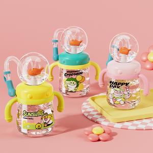【COMOBEBE】10oz Tritan Whale Fountain Sippy Cup – BPA-Free, Spill-Proof, Soft Straw, Fun Design, Dishwasher Safe, with Switchable Handles & Strap