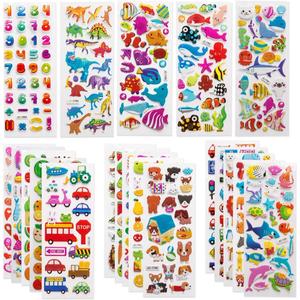 560 Cute & Colorful Stickers - 3D Fluffy Designs with Letters, Numbers, Butterflies, Fish, Dinosaurs & More - Reusable Polyethylene Stickers for Notebooks, Laptops, and More, Notebook Accessories | Playful Sticker Designs | Glossy Finish