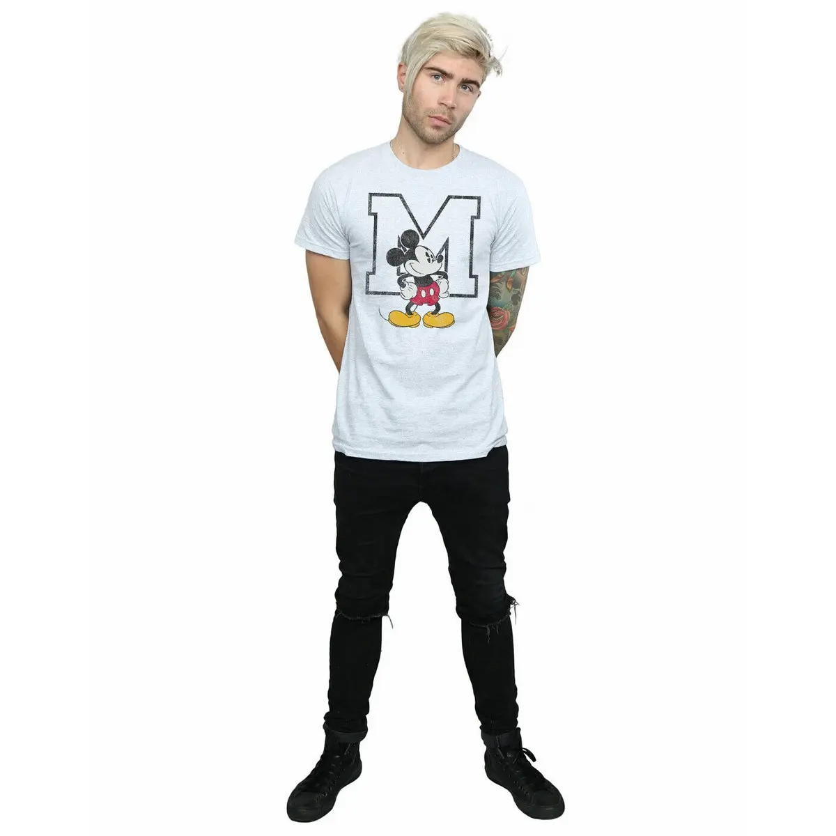 Disney Mens M Mickey Mouse T-Shirt - Sports Grey
