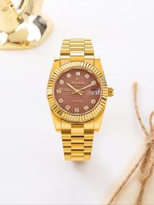 RICECGO ladies' quartz watch, with a fashionable golden stainless steel strap, elegant rhinestone design, date display and case