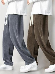 Men's Solid Corduroy Pants, Casual Comfy Straight Leg Trousers for Fall & Winter, Men's Bottoms for Daily Wear