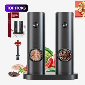 electric salt & pepper grinder set, 2 counts/set adjustable coarseness salt & pepper mill with base, seasoning utensils for home dining room barbecue grinder pepper shakers
