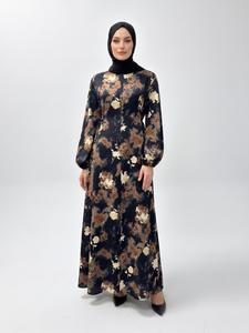Elegant Long Sleeve Flowy Dress with Zip Pocket and Tie, Lightweight Summer Maxi Skirt, Printed Design for Spring and Summer, Classy Modest Dresses