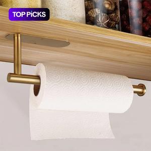 Paper Towel Holder, 1 Count Under Cabinet Kitchen Paper Holder, Self-adhesive/Drilling Towel Holder, Stainless Steel Kitchen Utensil Holder, Kitchen Accessories, Summer for Gift