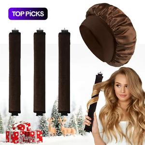 Heatless Hair Curler Set, 4 Counts/set Hair Curler & Wide Edge Satin Cap, Professional Hair Styling Tool for Women & Girls, Valentine's Day Gift, Silk Flexi Rods, Curly Hair Products, Haircare, Hair Styling Tools, Heatless Styling Kit