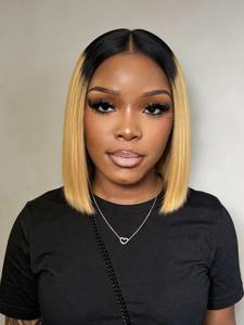 4*4 SDD Lace Closure Wigs Short Human Hair Bob Wig for Women, Ombre Colors Remy Hair Friendly for Beginner Breathable Cap with Elastic Band for Daily & Party Use