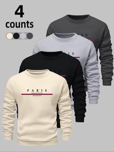 Men's Letter Print Round Neck Sweatshirt, Casual Loose Long Sleeve Crew Neck Pullover for Fall & Winter, Men's Clothes for Daily Wear