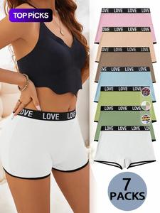 【Plus Size】 Letter Tape Contrast Binding Boyshorts, Casual Comfy Breathable Knicker for Daily Wear, Women's Underwear for All Seasons