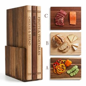 Kitchen Triangle Wood Cutting Board Set, Includes 3 Boards and Base, Book Shape Design, Ideal for Cutting Vegetables Cheese Bread Meat, Wooden Cutting Boards