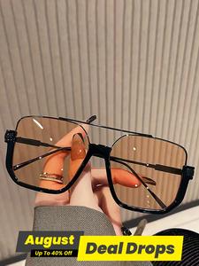 Unisex Fashionable All-match Tinted Lenses Sunglasses, Vintage Vacation Sunglasses for Men & Women, Trendy Stylish Glasses, Fashionable Aviator Frames Sunglasses Men for Outdoor Activities, Lightweight Durable Sunglasses, Casual Summer Trendy Sunglasses