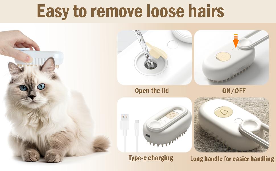 3 in 1 Pet Steam Brush, Pet Hair Removal Brush, Rechargeable Steam Brush, Dog & Cat Pet Hair Removal Comb, Self Cleaning Steam Pet Brush for Massage, Multifunctional Pet Grooming Brush, Black Dogs & Cats Accessories Slicker Tool Deshedding